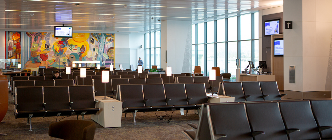 San Francisco International Airport Harvey Milk Terminal 1 Boarding Area B gate seating area